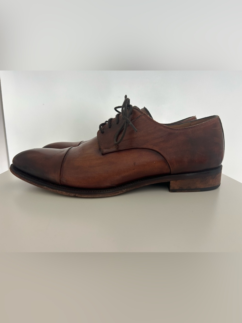 Barneys New York Brown Leather Cap-Toe Derby